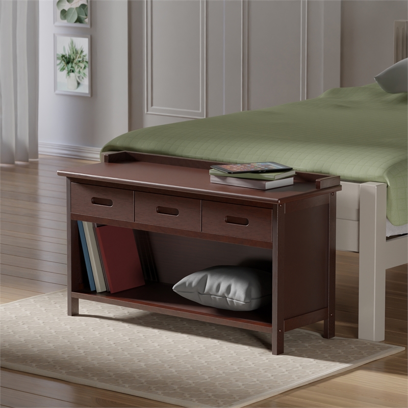 Winsome Adriana 3-Drawer Solid Wood Bench with Storage in Antique Walnut