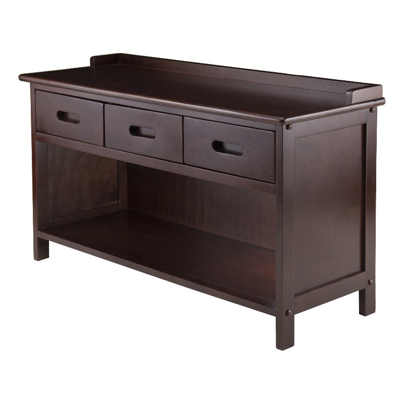 Winsome Adriana 3-Drawer Solid Wood Bench with Storage in Antique Walnut
