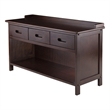 Winsome Adriana 3-Drawer Solid Wood Bench with Storage in Antique Walnut