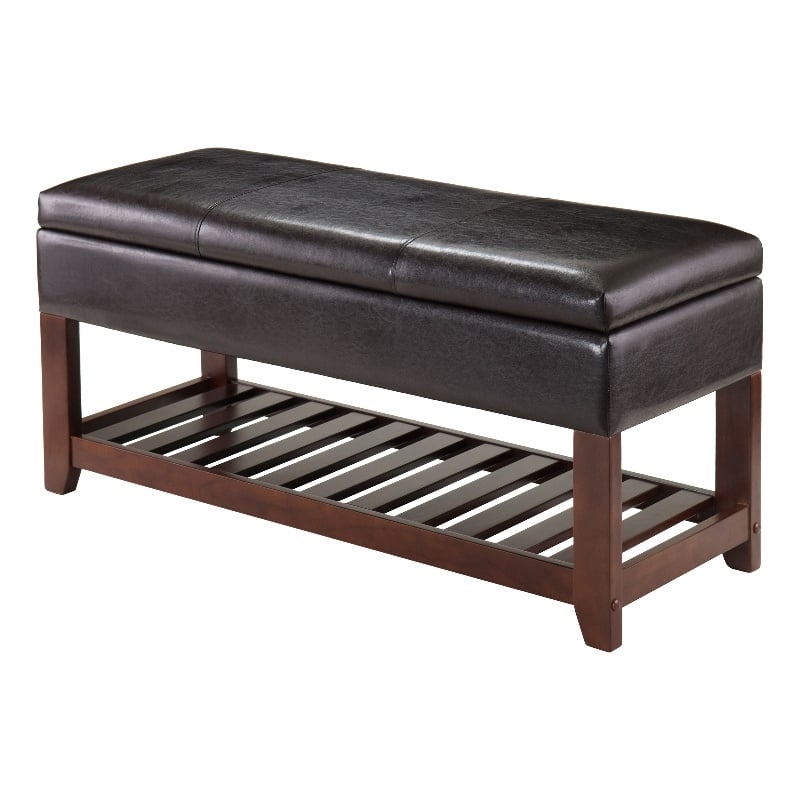 Winsome Monza Transitional Solid Wood Bench with Storage Chest - Espresso/Walnut