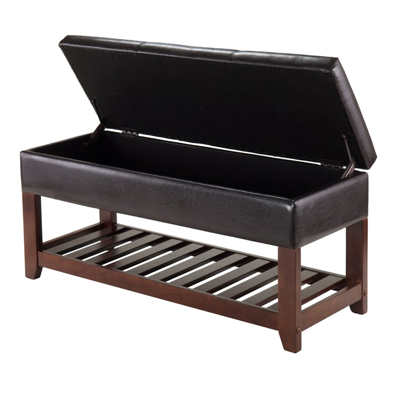 Winsome Monza Transitional Solid Wood Bench with Storage Chest - Espresso/Walnut