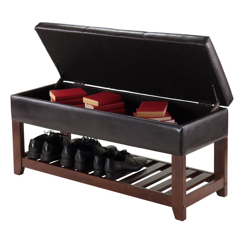 Winsome Monza Transitional Solid Wood Bench with Storage Chest - Espresso/Walnut
