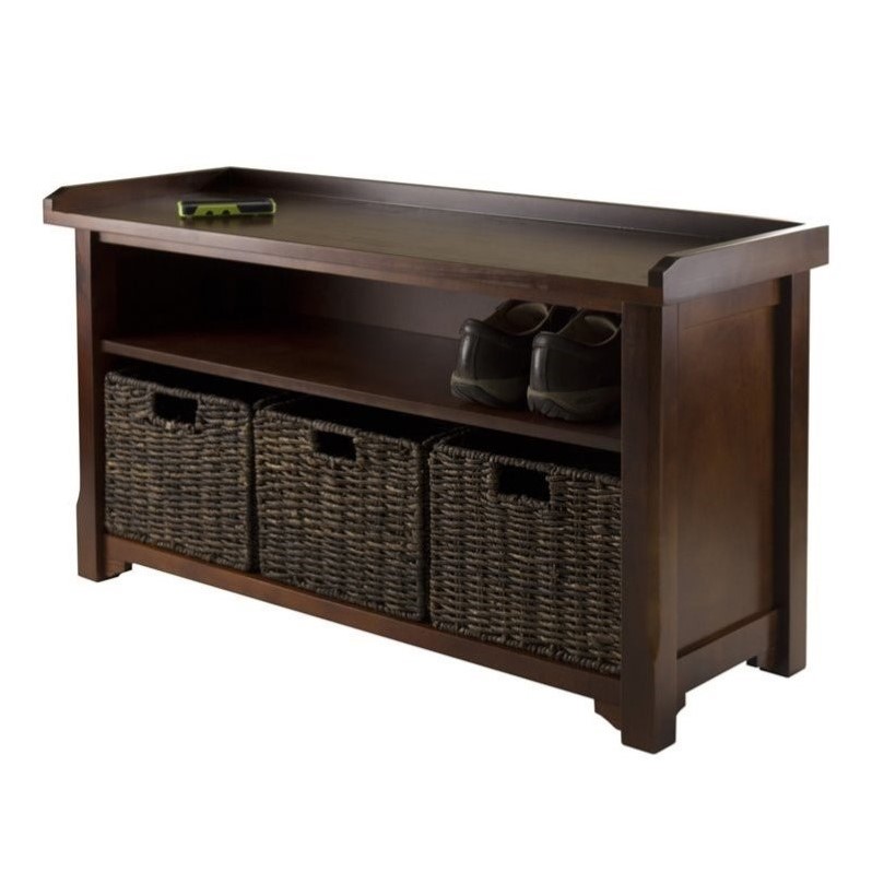 Winsome Granville Storage Bench with 3 Baskets in Walnut and Chocolate