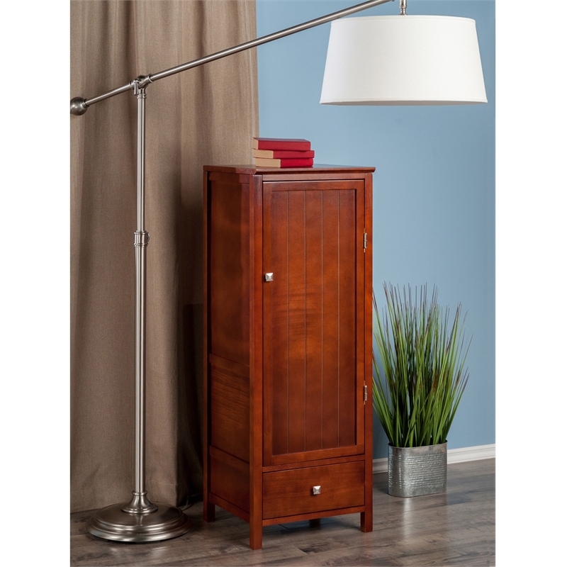 Winsome Brooke Transitional Solid Wood Close Cupboard w/ Drawer - Antique Walnut