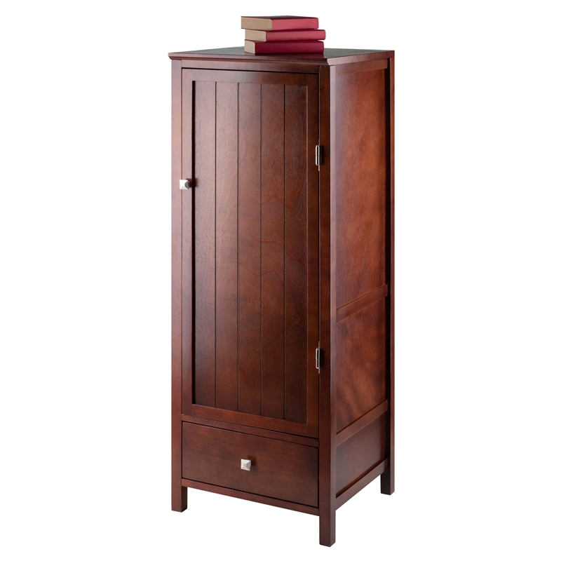 Winsome Brooke Transitional Solid Wood Close Cupboard w/ Drawer - Antique Walnut