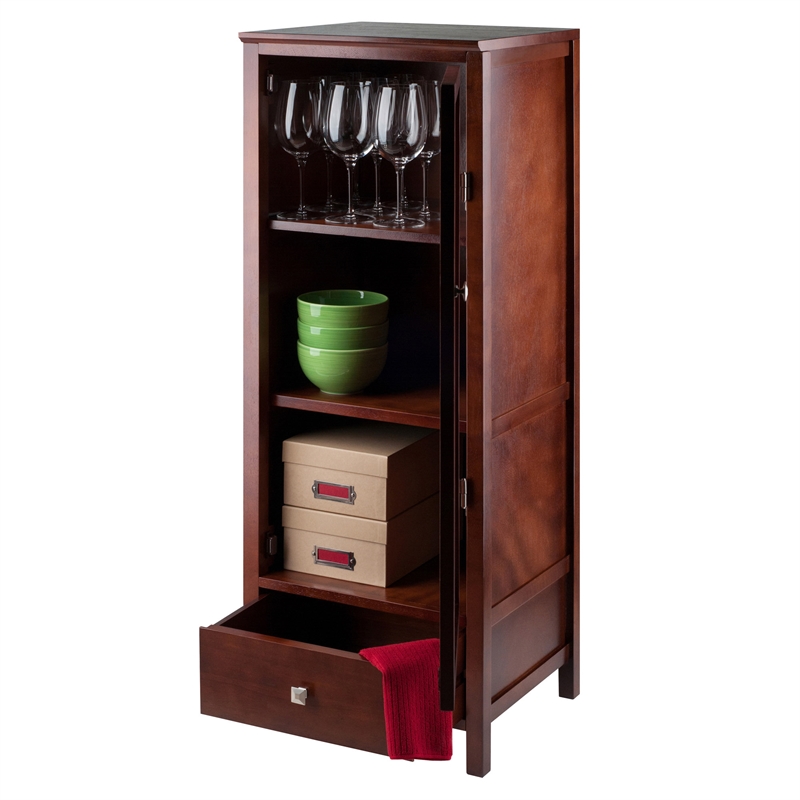 Winsome Brooke Transitional Solid Wood Close Cupboard w/ Drawer - Antique Walnut