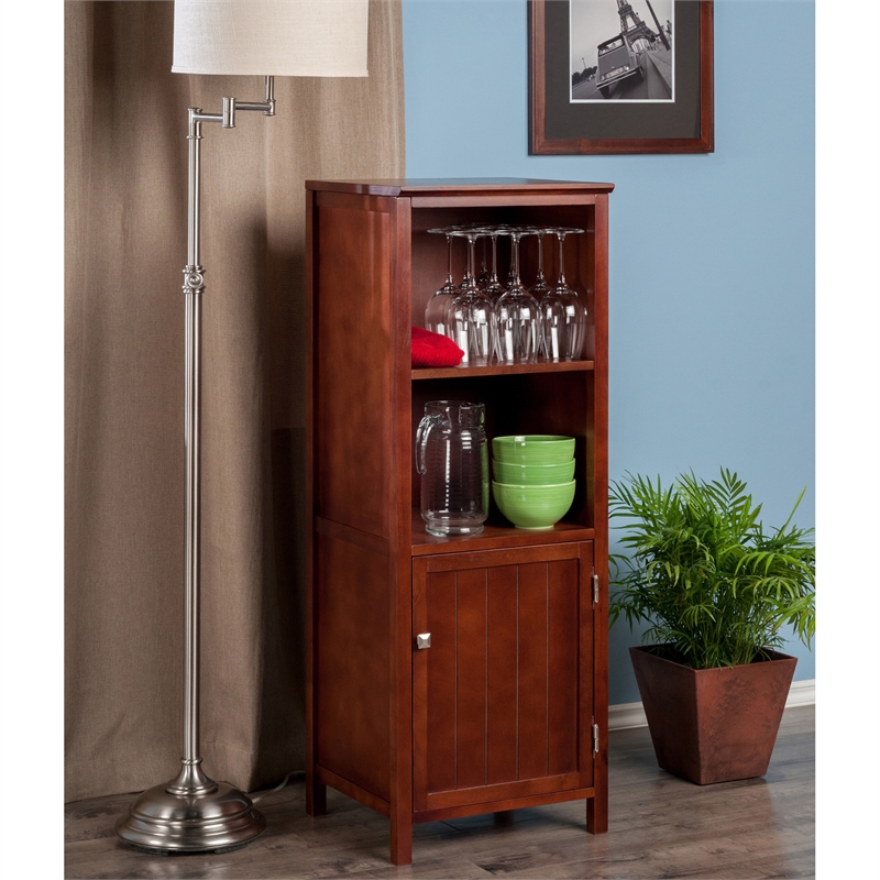 Winsome Brooke Transitional Solid Wood Cupboard with 2 Shelves in Antique Walnut