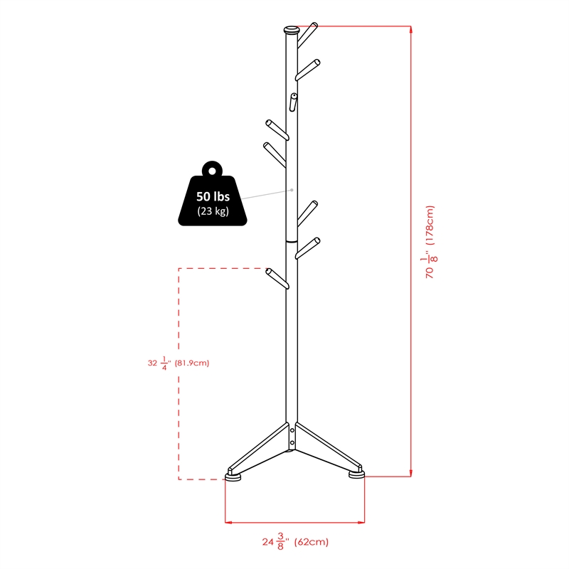 Winsome Lily 9 Pegs Transitional Solid Wood Coat Tree in Walnut