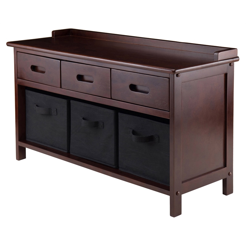 Winsome Adriana 4-Piece Storage Transitional Solid Wood Bench in Antique Walnut