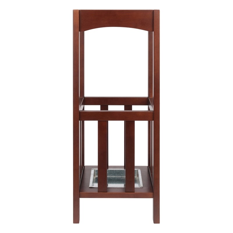 Winsome Rex Transitional Solid Wood Umbrella Stand with Metal Tray in Walnut