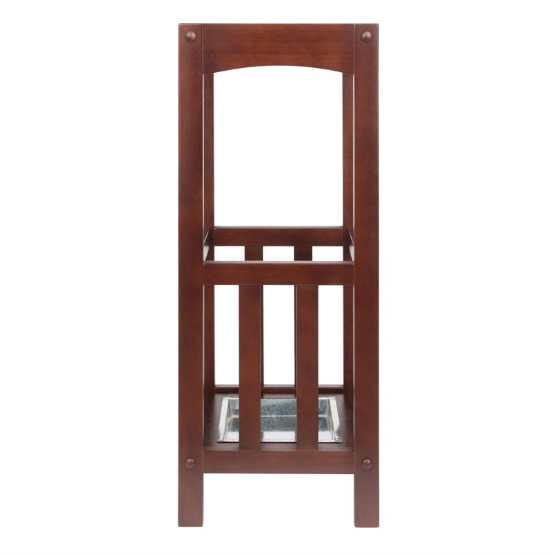 Winsome Rex Transitional Solid Wood Umbrella Stand with Metal Tray in Walnut