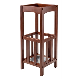 Winsome Rex Transitional Solid Wood Umbrella Stand with Metal Tray in Walnut