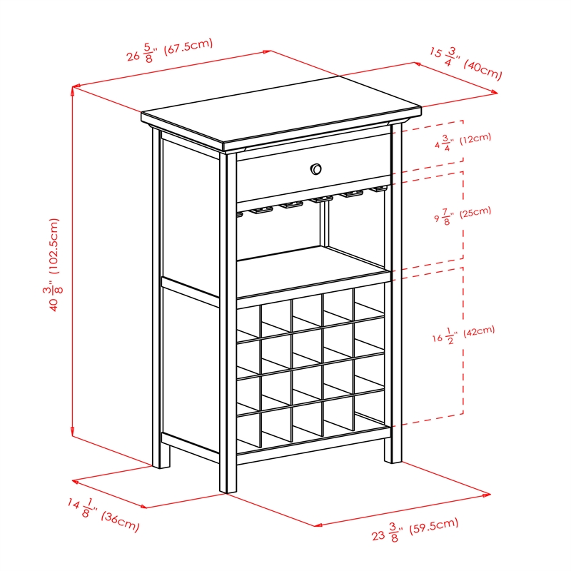 Winsome Chablis 20 Bottle Transitional Solid Wood Wine Cabinet in Antique Walnut