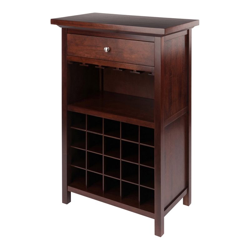 Winsome Chablis 20 Bottle Transitional Solid Wood Wine Cabinet in Antique Walnut