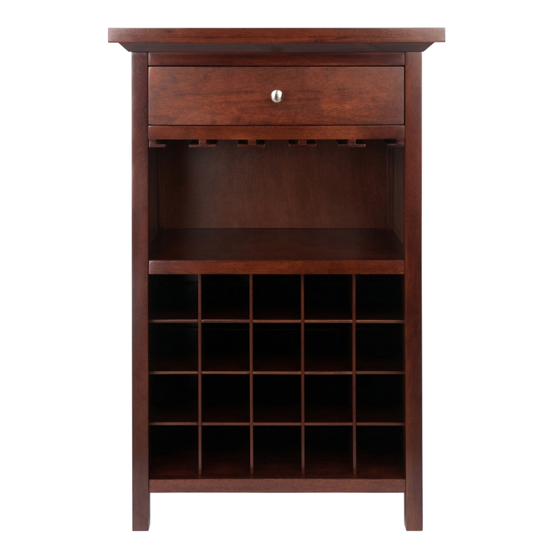 Winsome Chablis 20 Bottle Transitional Solid Wood Wine Cabinet in Antique Walnut