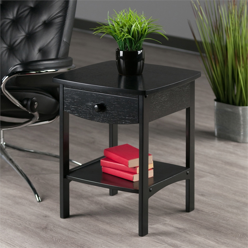 Winsome Claire Transitional Solid Wood Nightstand with Drawer in Black