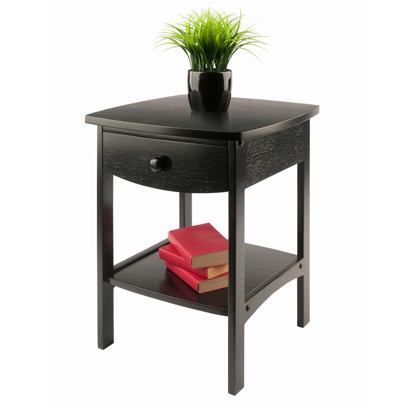 Winsome Claire Transitional Solid Wood Nightstand with Drawer in Black