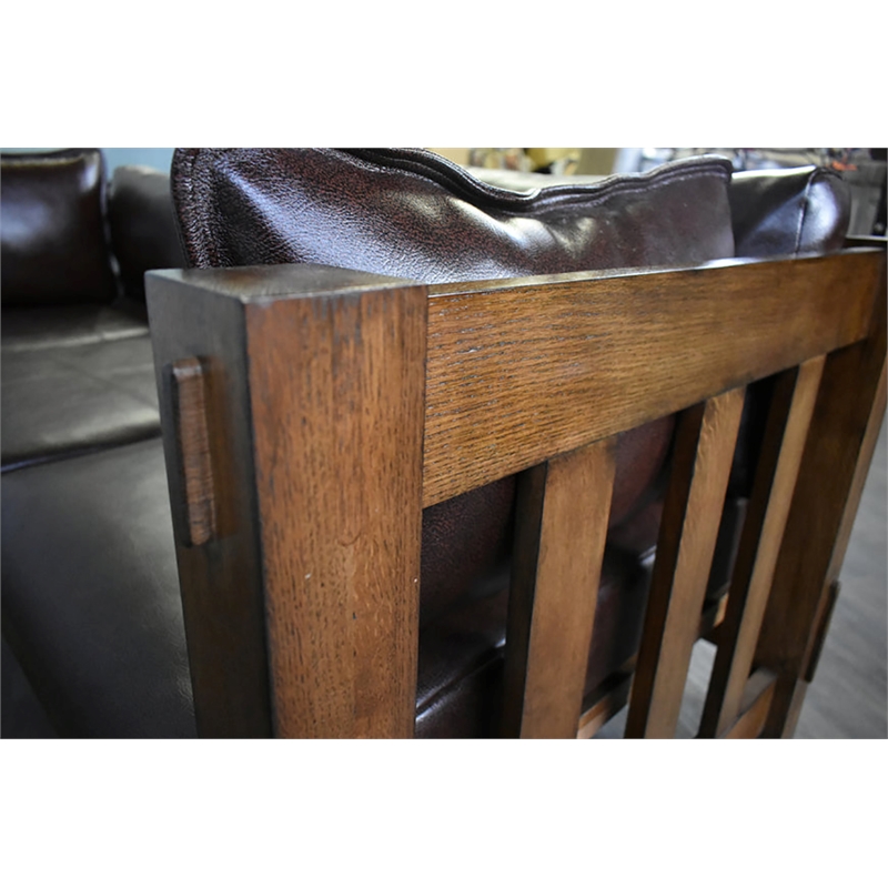 Crafters and Weavers Arts and Crafts Slat Leather Sofa in Walnut