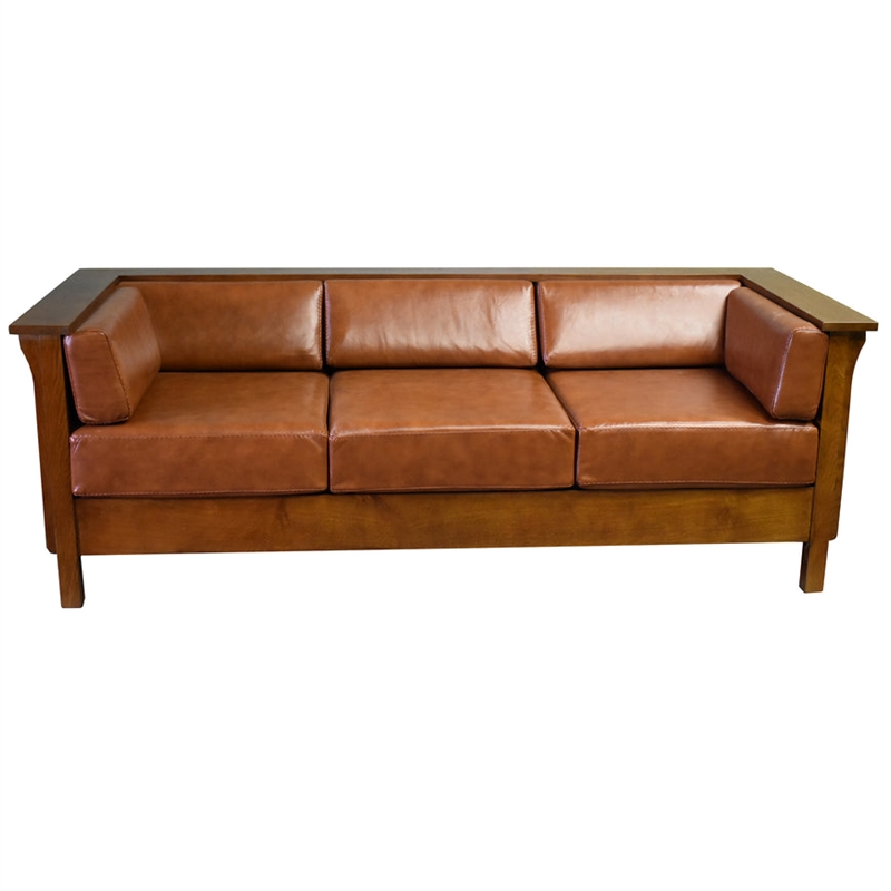 Crafters and Weavers Arts and Crafts Leather Side Sofa in Russet Brown