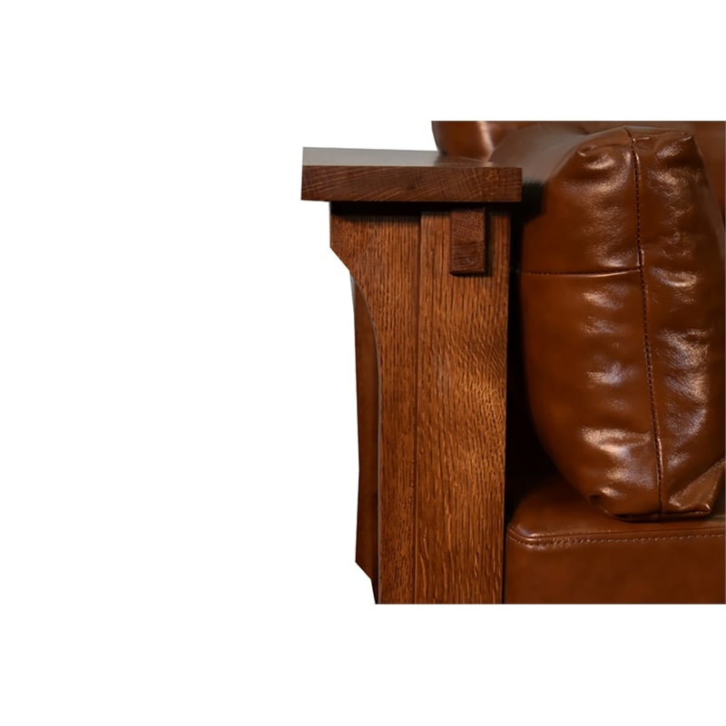 Crafters and Weavers Arts and Crafts Leather Sofa in Brown/Russet