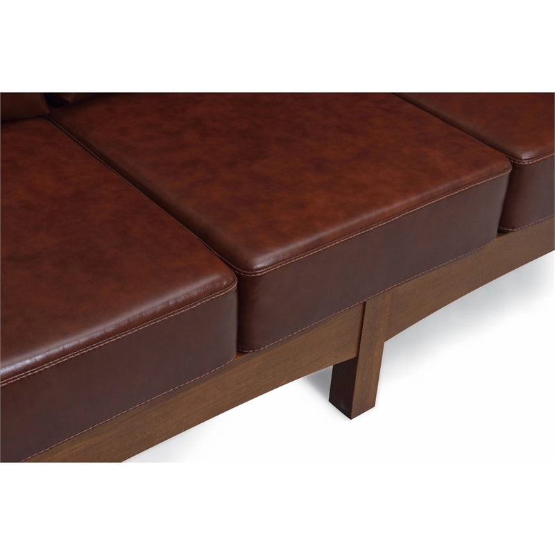 Crafters and Weavers Arts and Crafts Leather Sofa in Brown/Chestnut