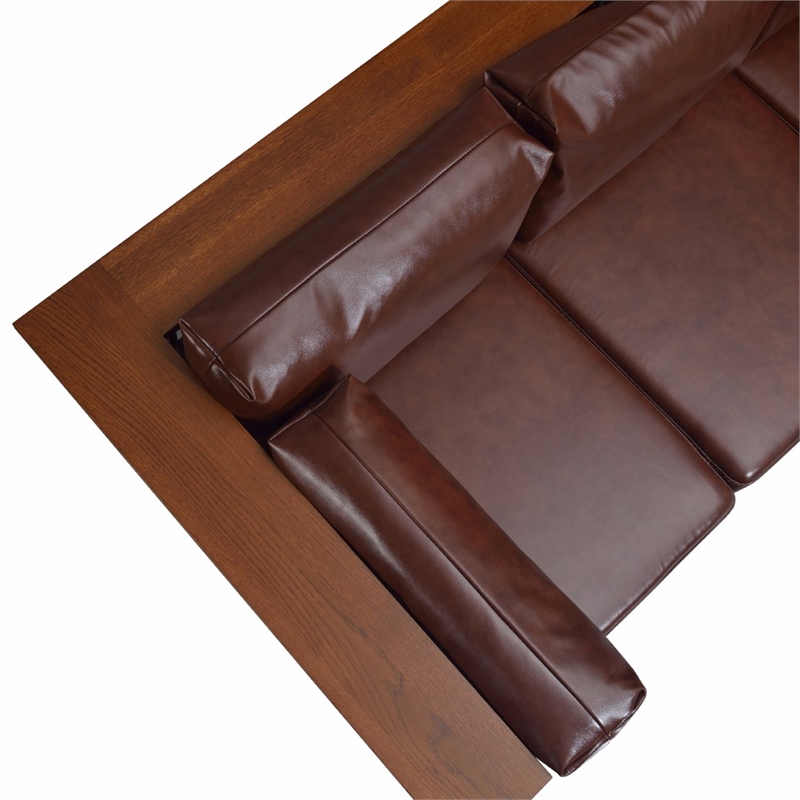 Crafters and Weavers Arts and Crafts Leather Sofa in Brown/Chestnut