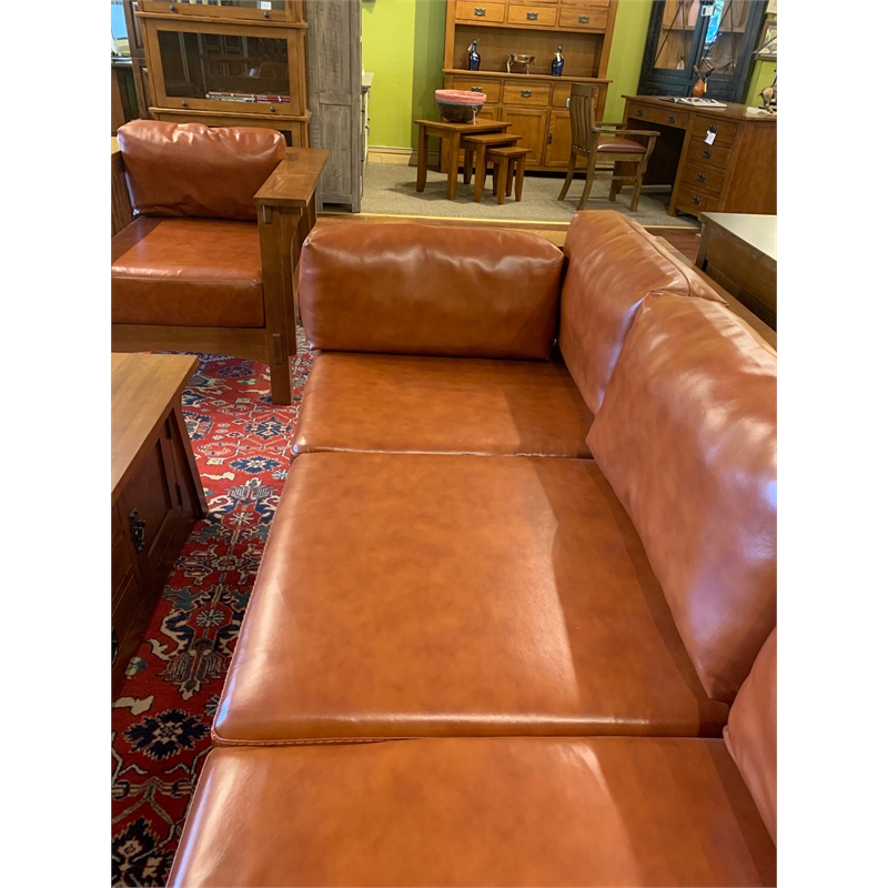 Crafters and Weavers Arts and Crafts Leather Sofa in Brown/Chestnut