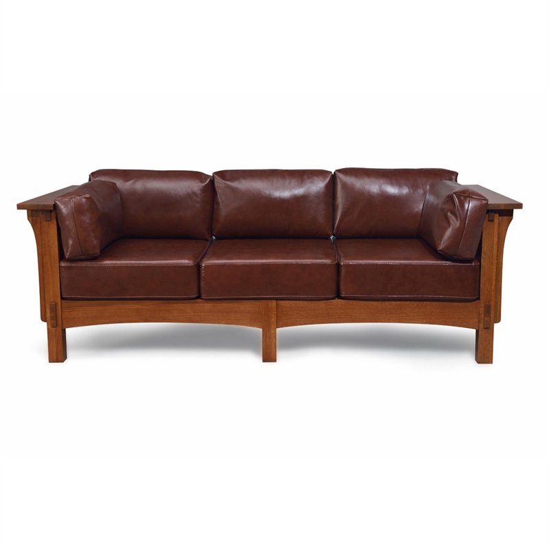 Crafters and Weavers Arts and Crafts Leather Sofa in Brown/Chestnut