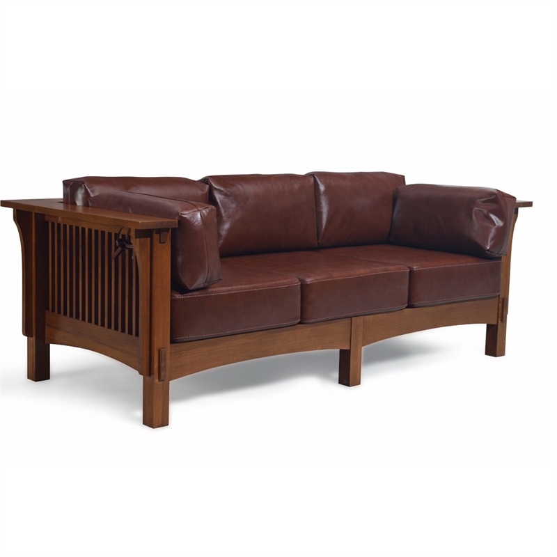 Crafters and Weavers Arts and Crafts Leather Sofa in Brown/Chestnut