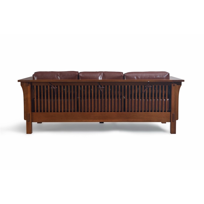Crafters and Weavers Arts and Crafts Leather Sofa in Brown/Chestnut