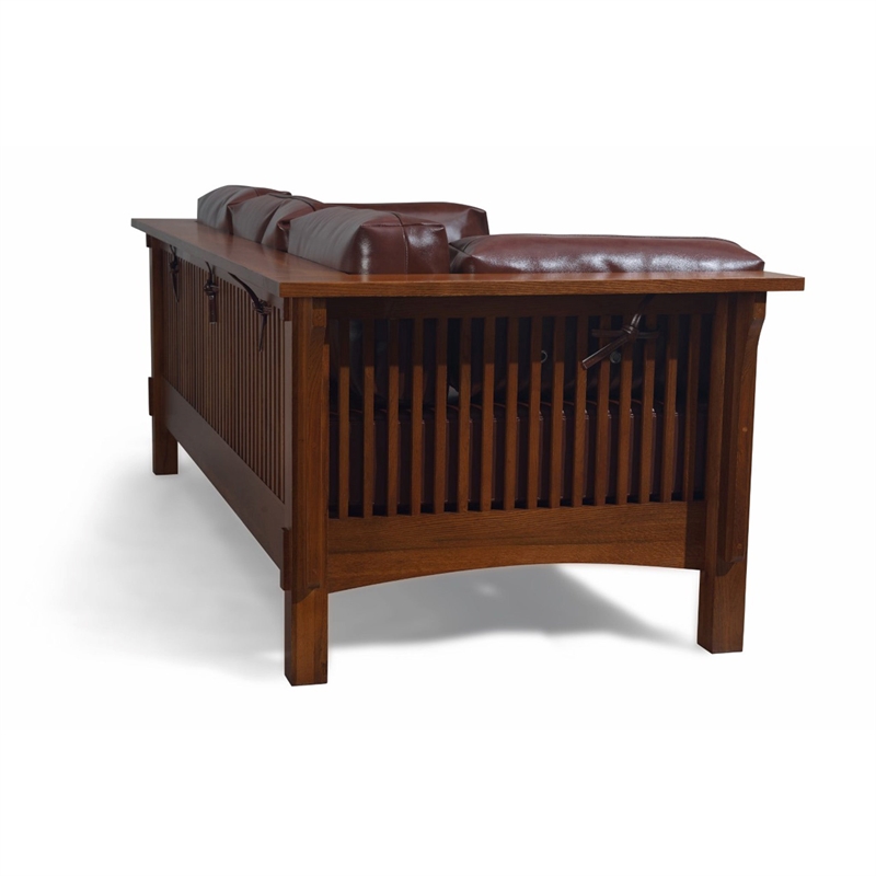 Crafters and Weavers Arts and Crafts Leather Sofa in Brown/Chestnut