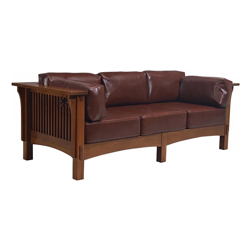 Crafters and Weavers Arts and Crafts Leather Sofa in Brown/Chestnut