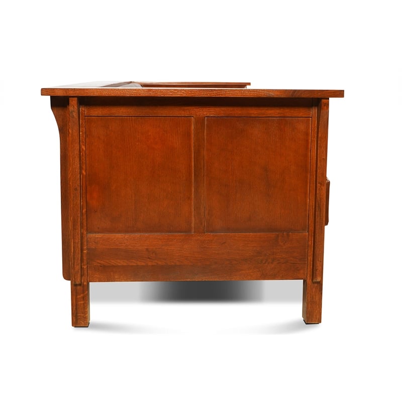 Crafters and Weavers Arts and Crafts Leather Side Sofa in Chestnut Brown