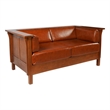Crafters and Weavers Arts and Crafts Leather Side Loveseat in Russet Brown