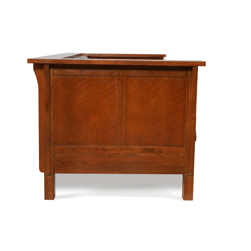 Crafters and Weavers Arts and Crafts Leather Side Loveseat in Chestnut Brown