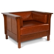 Crafters and Weavers Arts and Crafts Leather Panel Arm Chair in Russet Brown