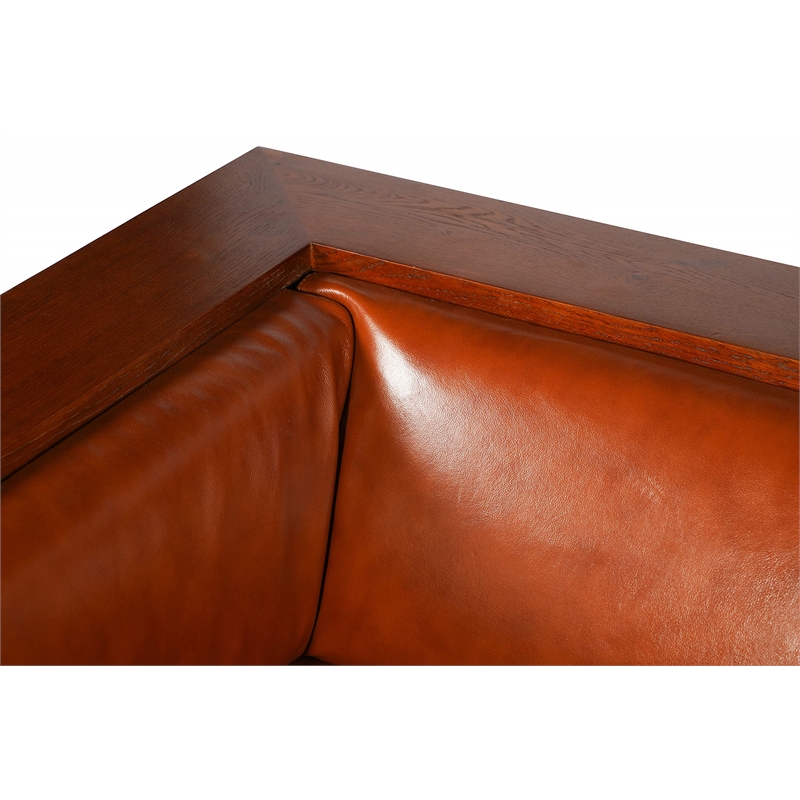 Crafters and Weavers Arts and Crafts Leather Panel Arm Chair in Russet Brown