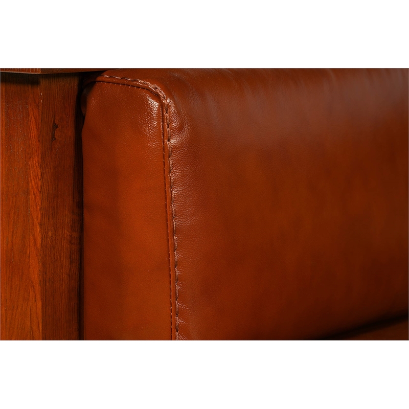 Crafters and Weavers Arts and Crafts Leather Panel Arm Chair in Russet Brown