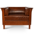 Crafters and Weavers Arts and Crafts Leather Panel Side Arm Chair in Chestnut