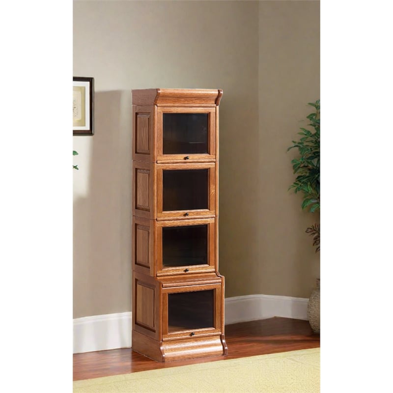 Crafters and Weavers Arts and Crafts Wood Narrow Barrister Bookcase in Cherry