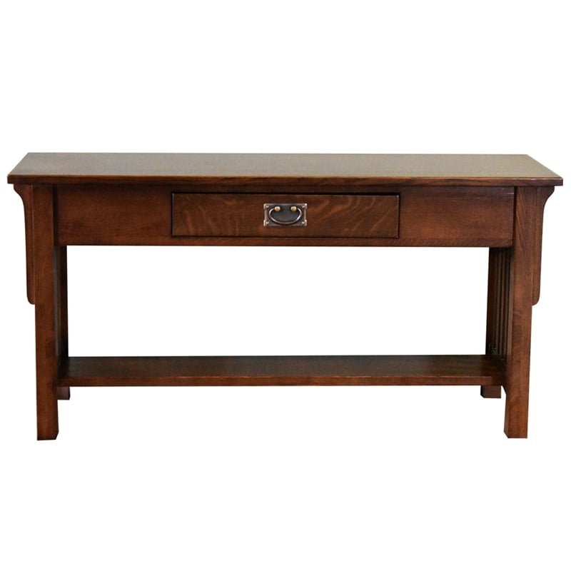 Crafters and Weavers Arts and Crafts 1 Drawer Wood Console Table in Walnut