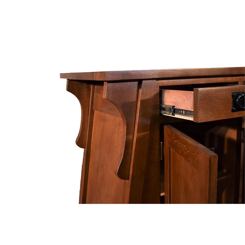 Crafters and Weavers Arts and Crafts Wood Console Cabinet in Cherry