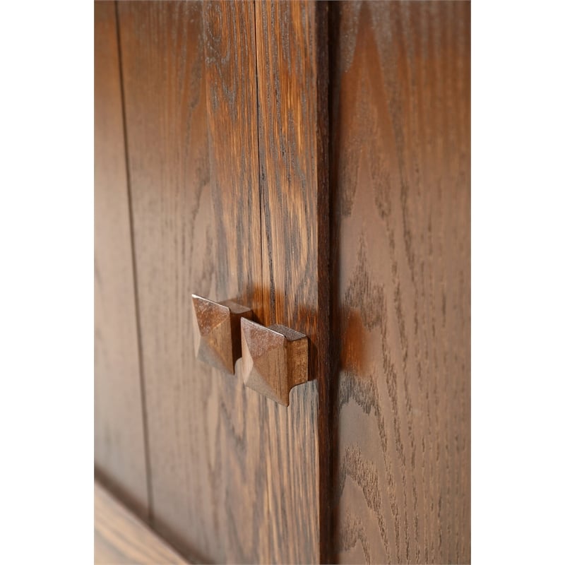 Crafters and Weavers Arts and Crafts Wood Cabinet in Dark Walnut