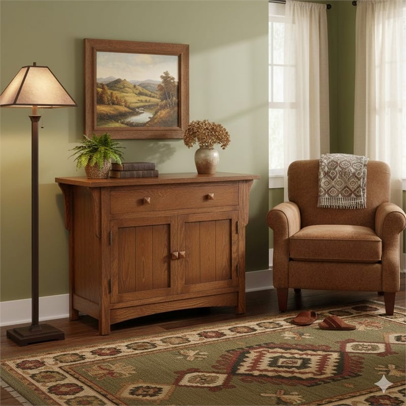 Crafters and Weavers Arts and Crafts Wood Cabinet in Dark Walnut