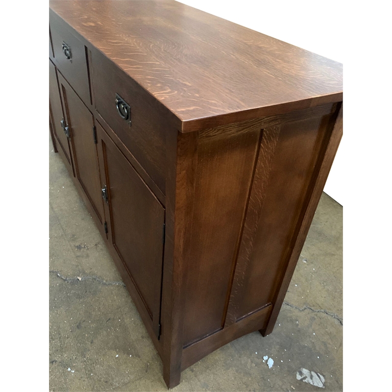 Crafters and Weavers Arts and Crafts 3-Drawer Solid Wood Sideboard in Walnut