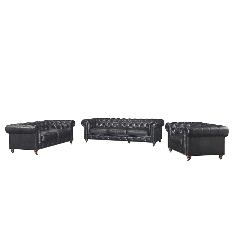 Crafters and Weavers Craftsman Mission Leather Loveseat in Black