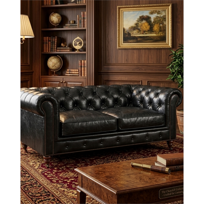 Crafters and Weavers Craftsman Mission Leather Loveseat in Black