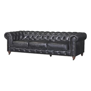 Crafters and Weavers Craftsman Mission 95&quot Leather Sofa in Black