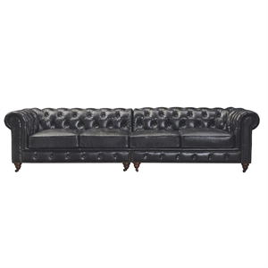 Crafters and Weavers Craftsman Mission 118&quot Leather Sofa in Black