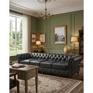 Crafters and Weavers Craftsman Mission 118&quot Leather Sofa in Black